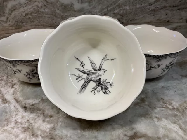 222 Fifth Adelaide Black Soup, Cereal Bowls. Set Of 4. Porcelain. New.