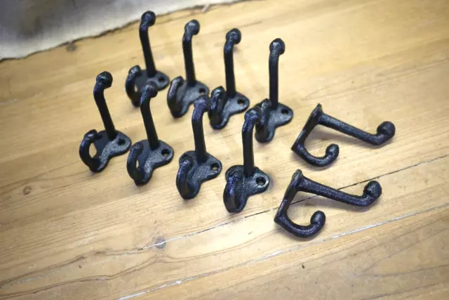 10 Cast Iron Black School Style Coat Hooks Hat Hook Rack Hall Tree Restoration