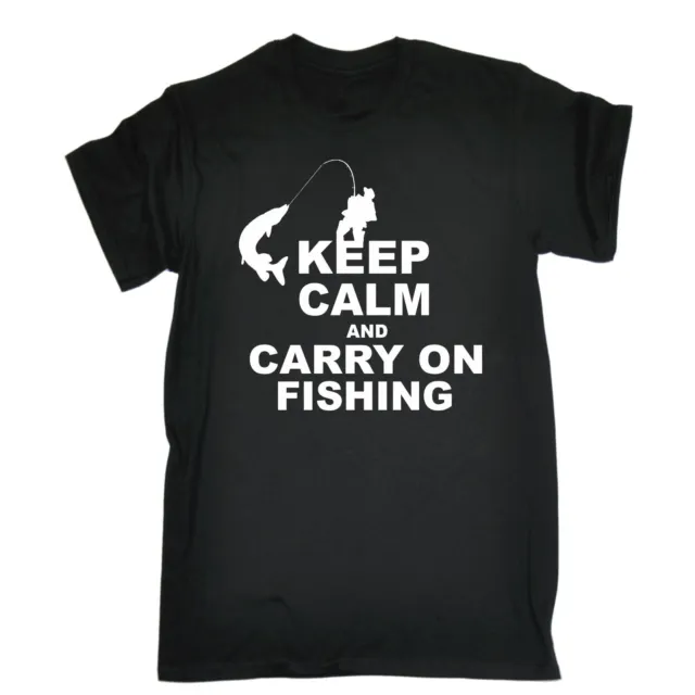 Keep Calm And Carry On Fishing T-SHIRT Top Carp Rod Tee Funny birthday gift