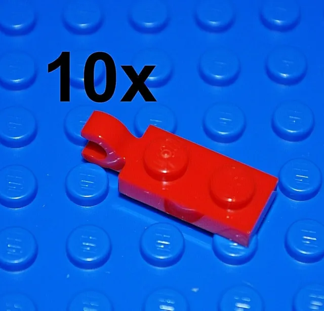 Lego Parts - 10X Red Plates With Horizontal Clip 1X2 Studs/Flat Pcs 63868