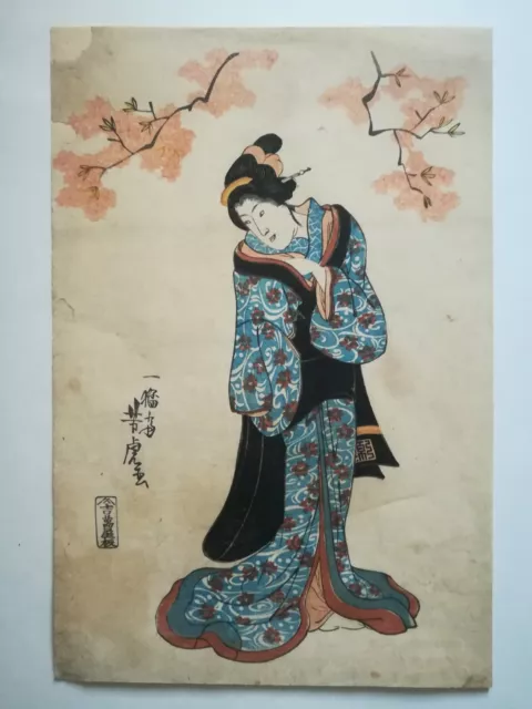 Estampe japonaise originale . Utagawa Yoshitora . The Beauty . 1846