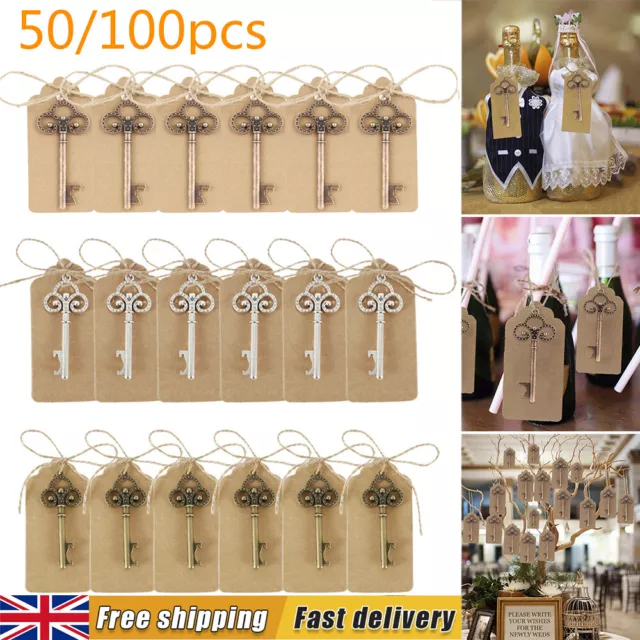 50/100 Set Key Bottle Opener Wedding Favors for Guests Bulk Skeleton Keys Card`