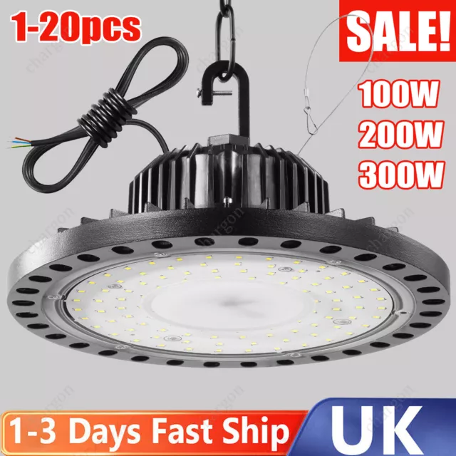 1-20xLED High Bay Light 100W 200W 300W Low Bay UFO Warehouse Industrial Lights