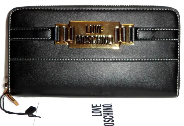 LOVE MOSCHINO Black Zip-Around Clutch Wallet NWT