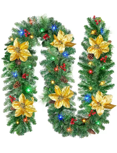 SHareconn 9FT Prelit Artificial Christmas Garland with Warm White & Multi-Color