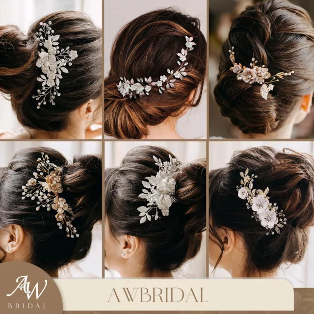 AW BRIDAL Wedding Hair Comb Flower Crystal Bridal Headpiece Rhinestone Hair Clip