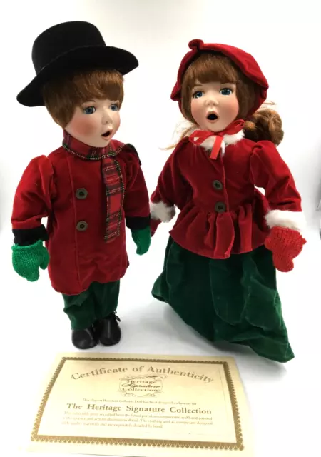 Heritage Signature Carolers ~ Porcelain Dolls Joy & Noel Boy & Girl - COA ~ NIB