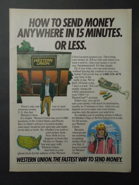 1984 WESTERN UNION Magazine Ad - The Fastest Way To Send Money