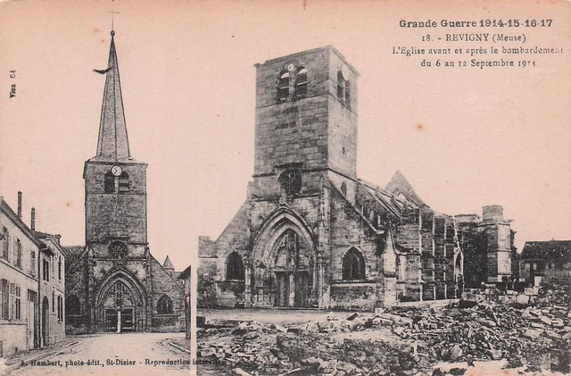 55 REVIGNY L Eglise Avant Et Apres Le Bombardement EUR 5,90 - PicClick FR