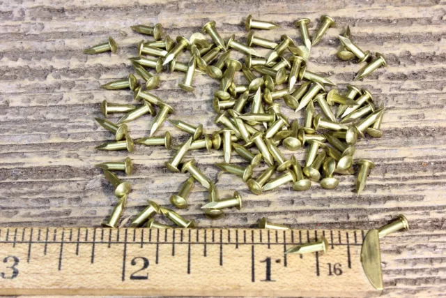 1/4” Solid Brass BRADS Escutcheon pins 100 NAILS large head #15 gauge USA made