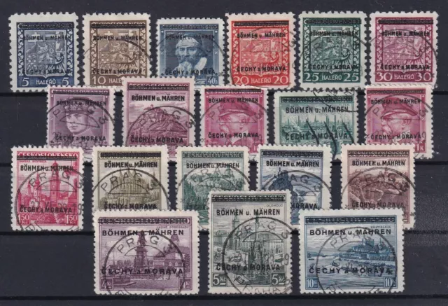Briefmarken Böhmen & Mähren MiNr. 1 - 19 gestempelt O 1939
