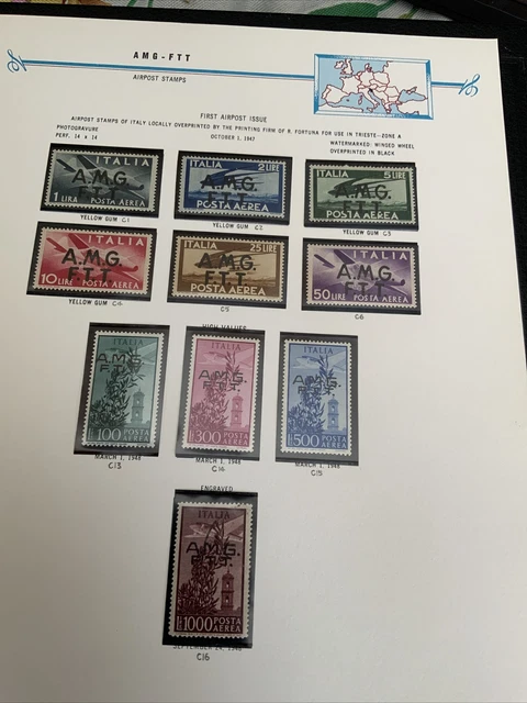 AMG-FTT Airpost stamps of Italy locally overprinted for use it Trieste Zone A
