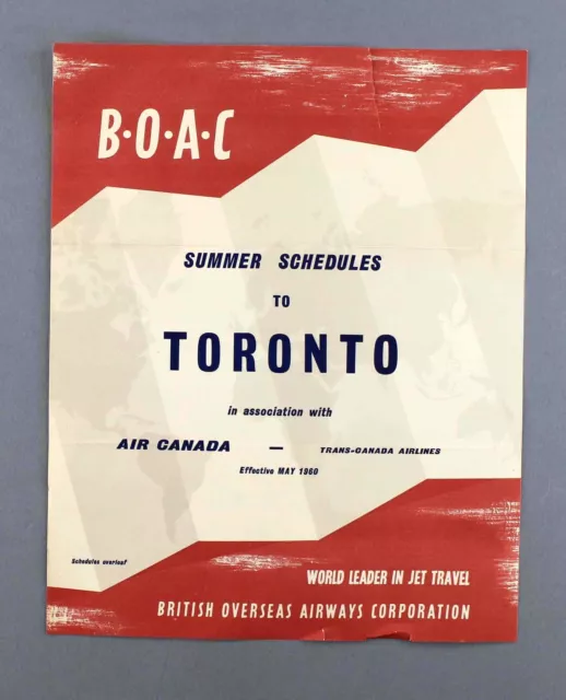 Boac Toronto Airline Timetable May 1960 Air Canada Tca Trans Canada Airlines