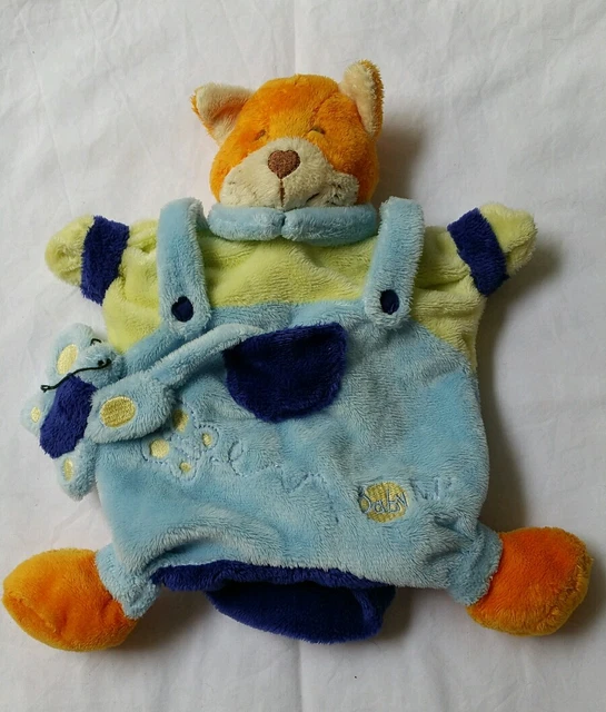 Doudou baby nat babynat renard marionnette bleu orange papillon Vert