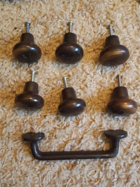 6 Brass Cabinet Knobs 1 Door Handle Distressed Cabinet Knobs 7 Door Pulls Brown