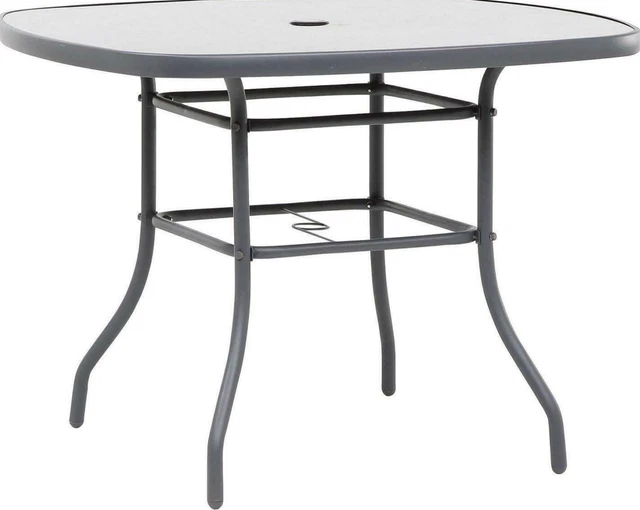 TESCO SEVILLE GLASS Top 96.5cm Garden Table With Parasol Hole £45.99