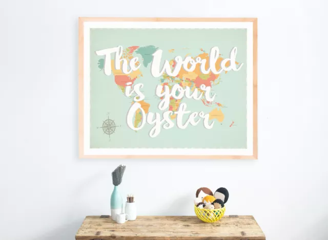 Modern Decor, World Map Print, Children's Wall Art Map, The World Is Your Oyster
