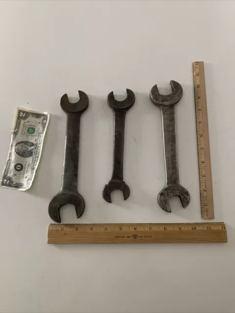 Lot of three antique open end wrenches  various sizes C pics/read rustic