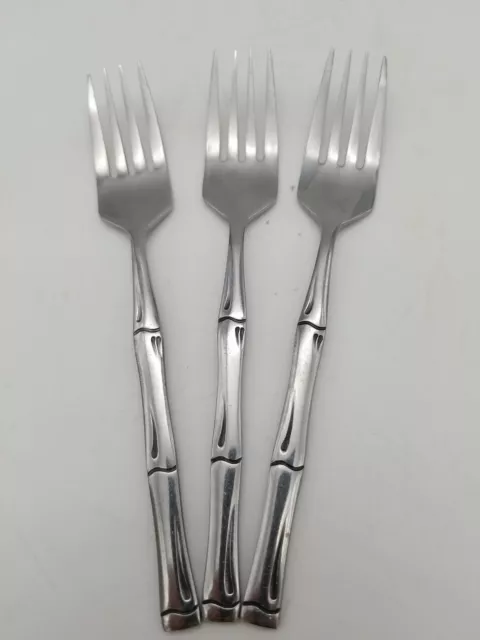 3 Salad Dessert Forks Rogers Stainless Flatware Citadel Bamboo Korea Vintage