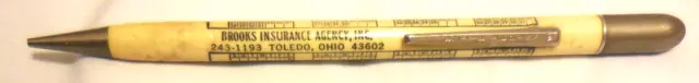 1965 Brooks Insurance Agency Inc Toledo Ohio Mechanical Pencil Calendar VTG