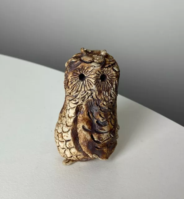 Vintage Handmade [ Pottery OWL ] Tiny Miniature Ceramic Statuette OOAK