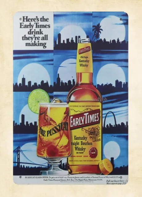 Whisky Early Times 1974 letrero de metal estaño decoración de sala de estar