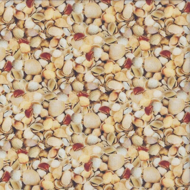 Small Shells Beach Ocean Sea Landscape Quilting Fabric 1/2 Metre