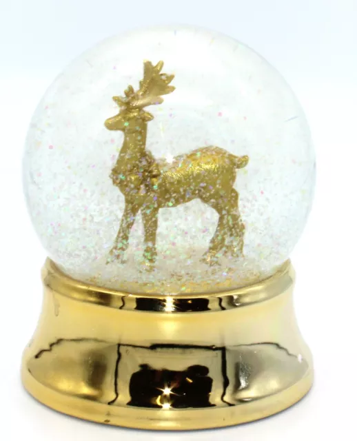 Christmas Snow Globe Gold Christmas Reindeer Snowglobe on Shiny Gold Base