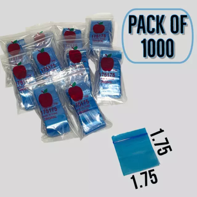 1000 APPLE BRAND 2mil ZIPLOCK BAGS baggies 175x175 , 2x2 colors 2