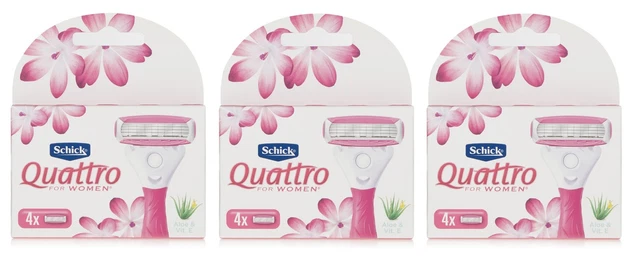 Recarga de hoja de afeitar Schick Quattro para mujer aloe y vitamina E - 12 cartuchos