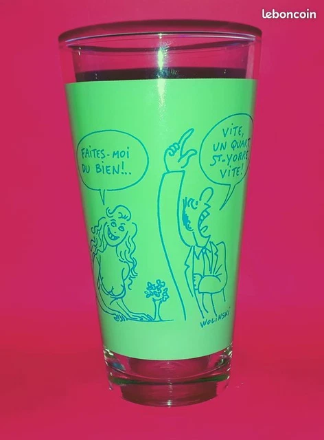 Verre vintage Vichy St Yorre illustré par Wolinski - n°1 sur 4 (série verte)