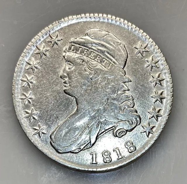 206 Years Old ! (XF/AU) 1818 50C Capped Bust Silver Half Dollar (Type 1) RARE !