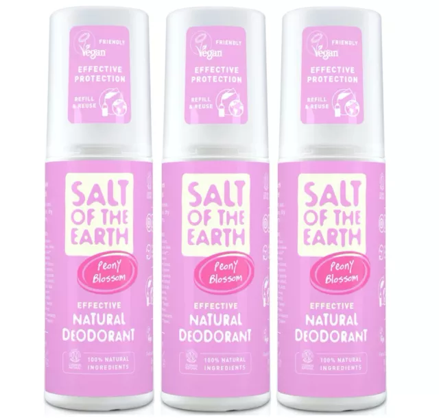 Salt Of the Earth Peony Fleur Naturel Spray Déodorant 100ml (Paquet De 3)