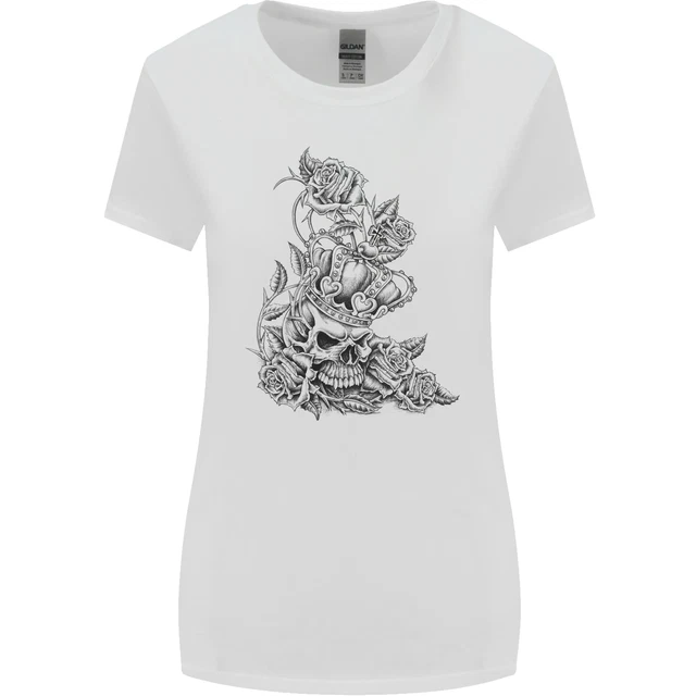 T-shirt biker teschio gotico heavy metal donna taglio più largo