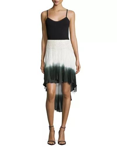 Haute Hippie Dip Dye Knee Fringe High-low Silk Skirt $395 size 8