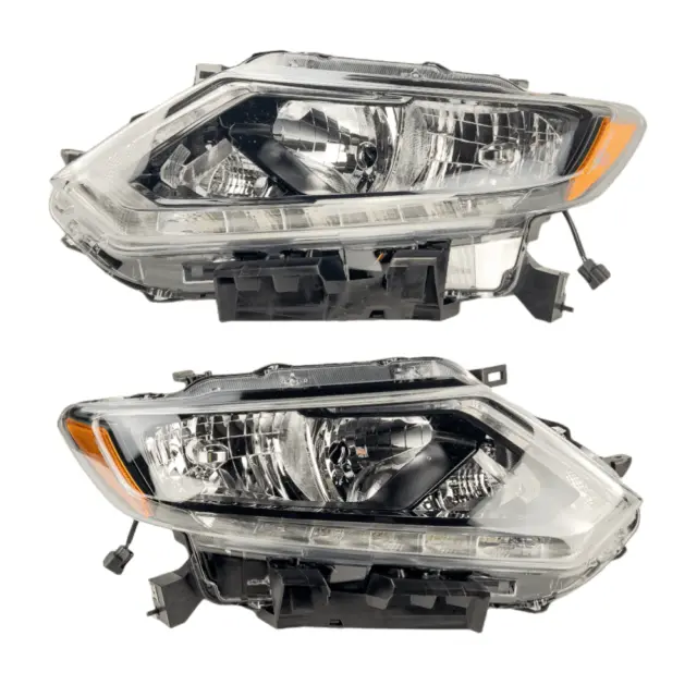 Chrome & Black Housing Pair Headlights Left+Right For 2014-2016 Nissan Rogue