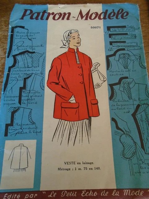 Patron Couture Echo De La Mode Années 50 - Manteau Droit Grand Col Taille 44 - Occasion