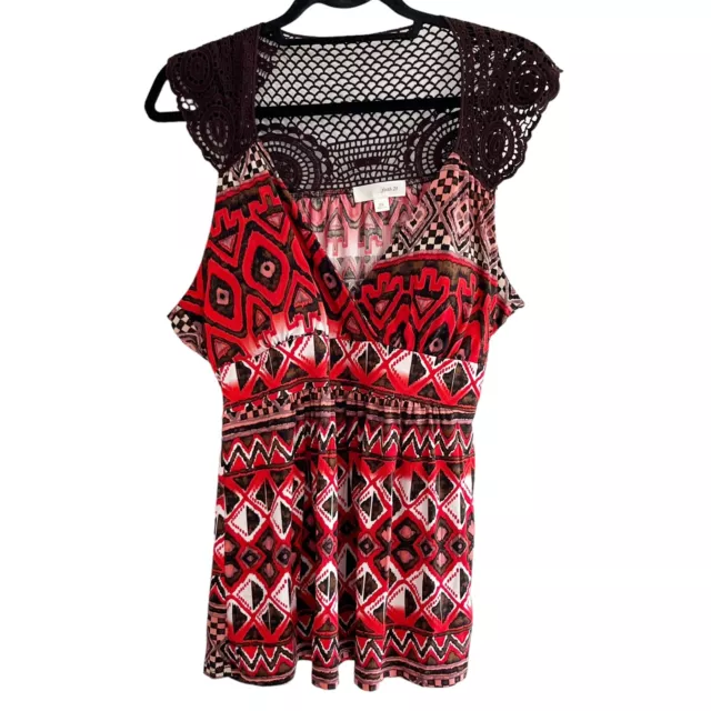Faith 21 Top 2X Ikat Print Crochet Padded Bra Empire Waist Sleeveless Self Belt