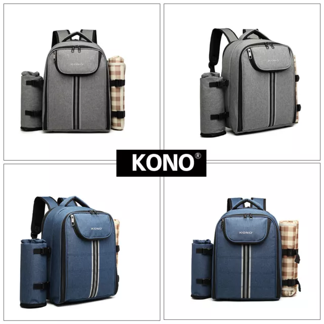 Large 4 Person Picnic Backpack Cool Bag Canvas Hamper Rucksack Set With Blanket