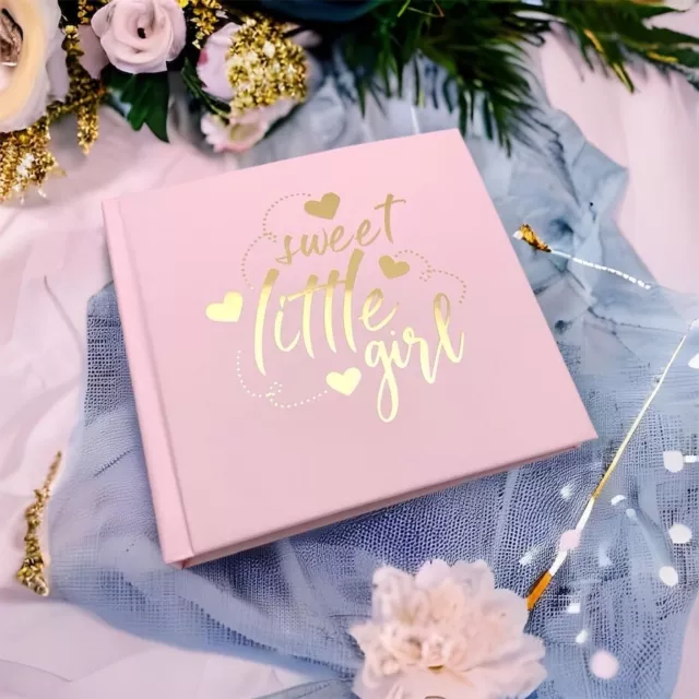 Sweet Little Girl Baby Pink Photo Album Gift With Gold Script