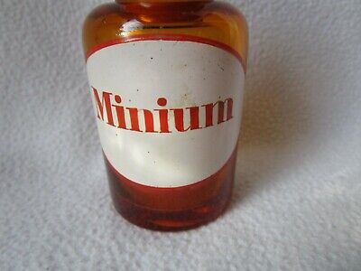 alte Apothekerflasche mit Schliff-Stopfen Minium Separanda emailliert 11x5cm 2