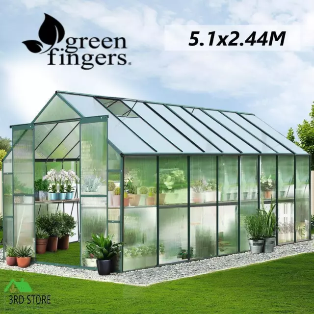 Greenfingers Aluminium Greenhouse Polycarbonate Green House Garden Shed 5.1x2.44