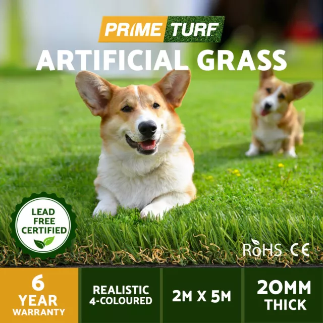 Primeturf Artificial Grass Synthetic Fake Lawn Turf 2mx5m Plant 4-coloured 20mm