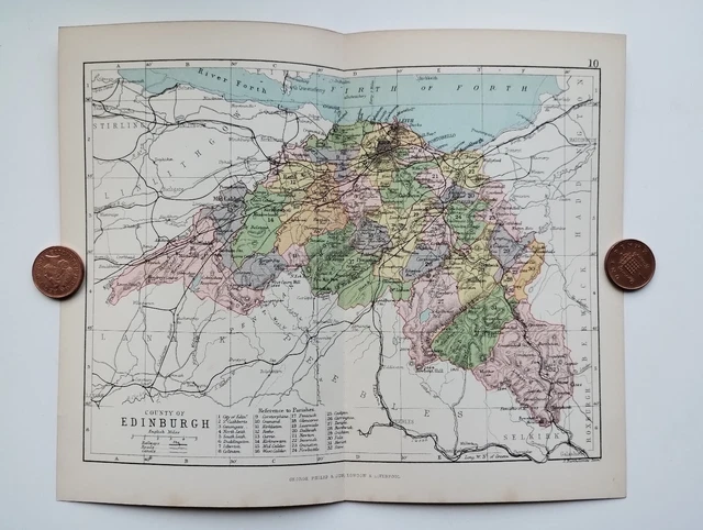 ANTIQUE/VINTAGE COUNTY MAP of EDINBURGH, Scotland - Phillips Handy ...