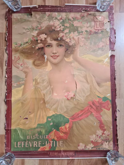 Affiche Originale, Biscuits Lefevre-Utile, Fleurs de Printemps 1907,Belle Epoque