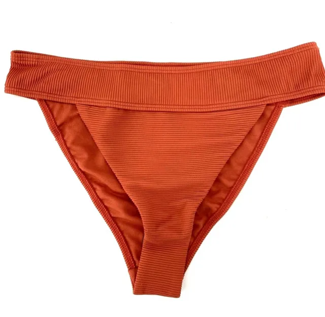 Topshop Womens Size 8 High Waist Tanga Bikini Bottoms Rust Orange Ribbed NWT
