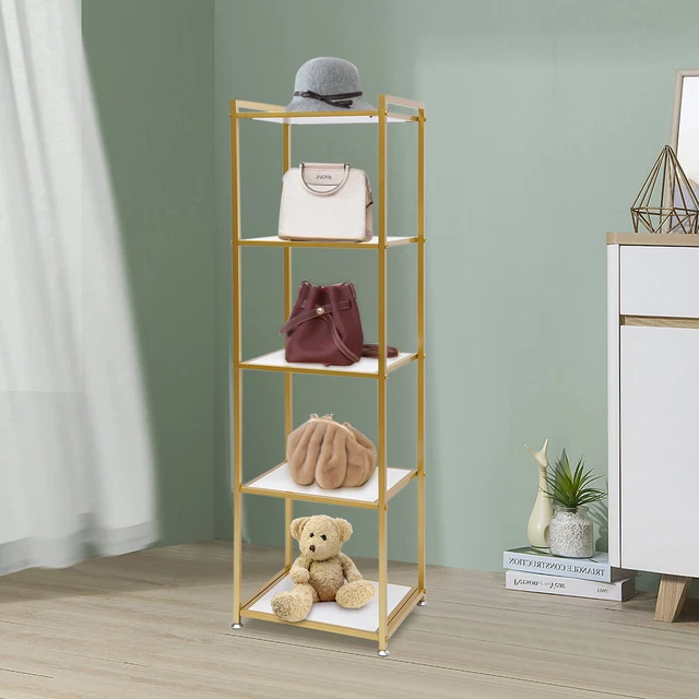 5 Layers Freestanding Storage Rack Gold BedroomShelves Display Rack For Hat/Bag