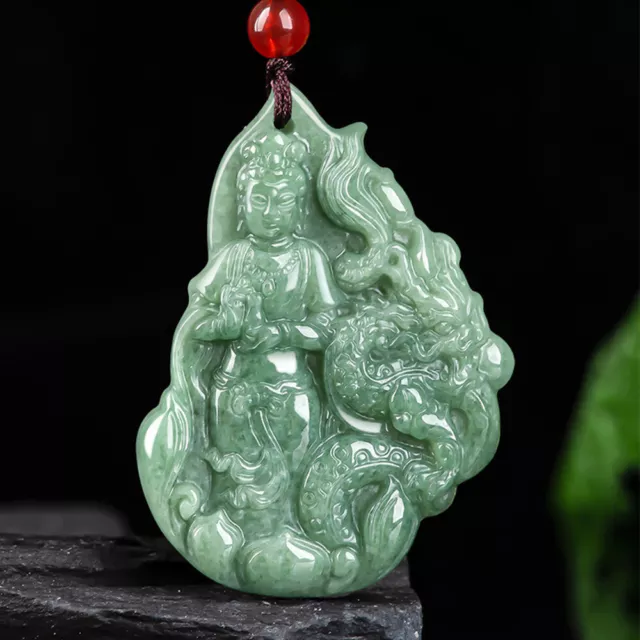 New 100% Natural Jade Grade A Jadeite Lucky Dragon Guanyin Buddha Pendant