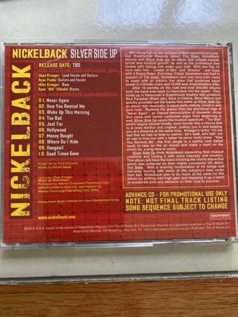 NICKELBACK Silver Side Up ULTRA RARE ADVNCE PROMO CD dj 2001 USA MINT