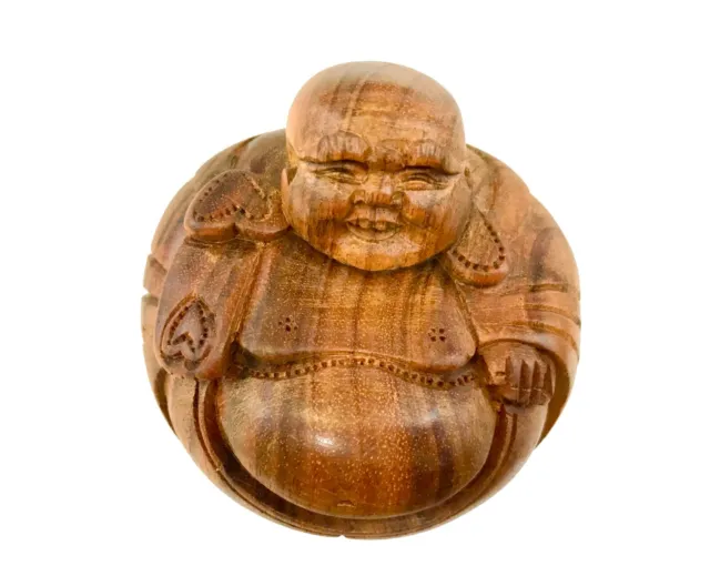 Hotei Laughing Buddha Statue Sculpture hand carved wood Bali Art